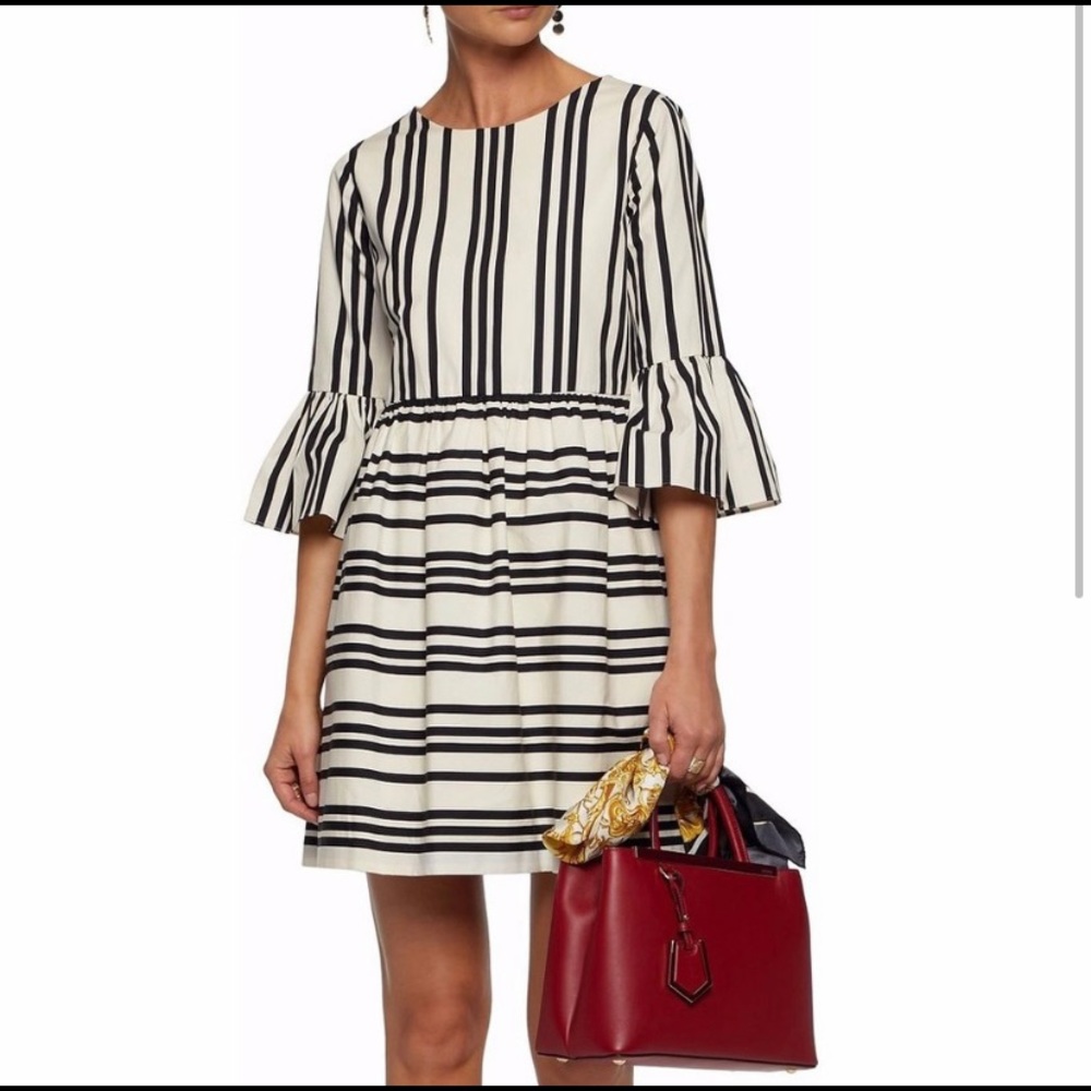 Alice and Olivia Black/White Striped Poplin Dress
